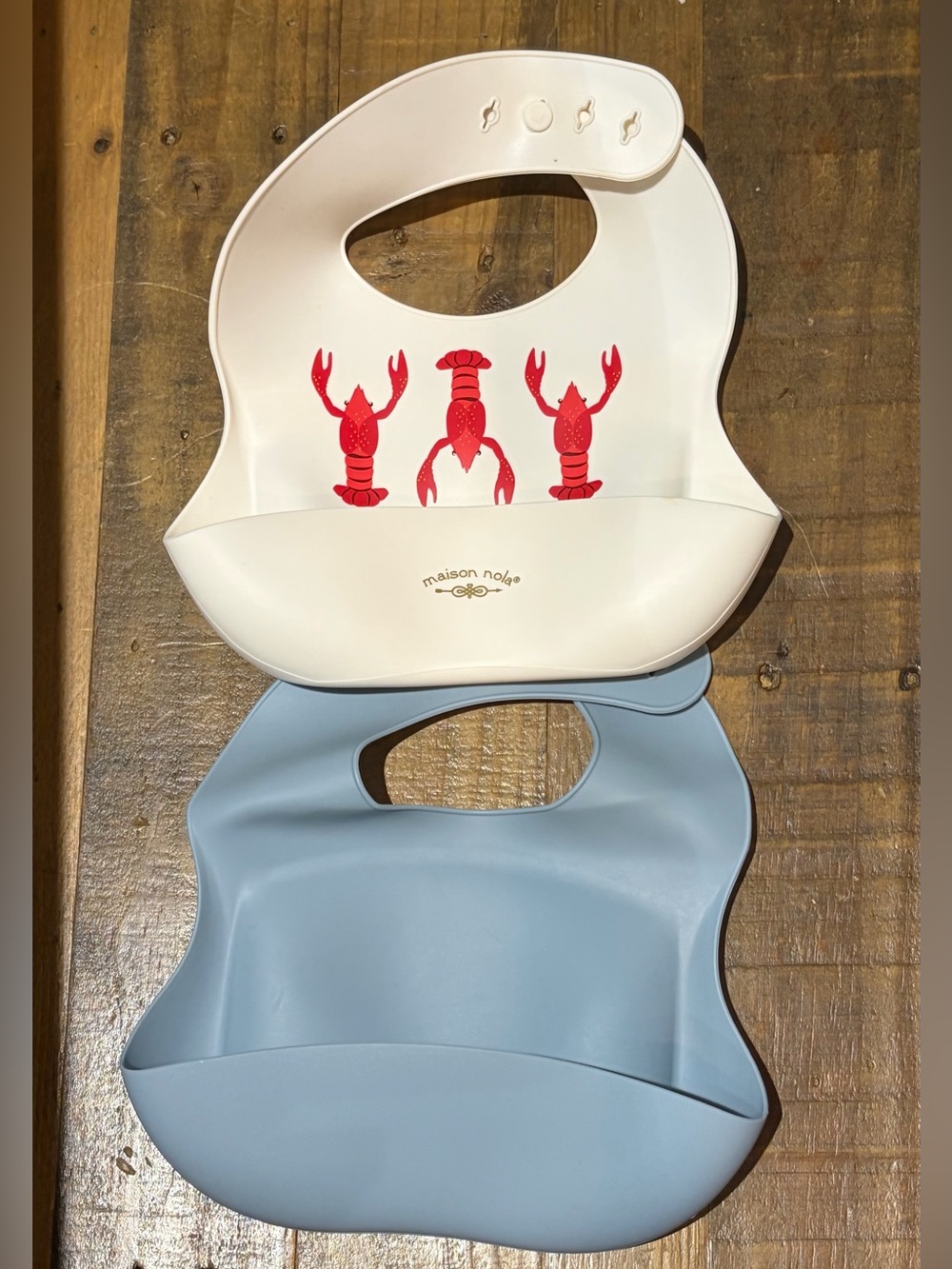 Maison Nola Silicone Baby Bib with Catcher Pocket - White with Red Lobster